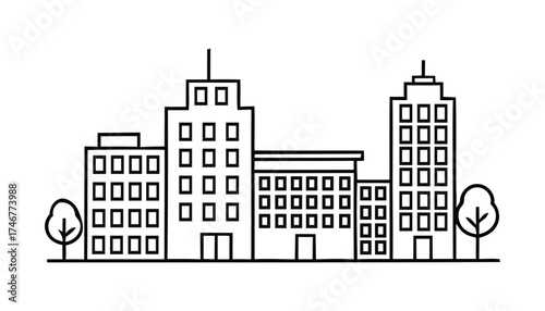 A black line art vector of Modern bulding illustration