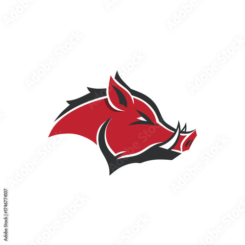 Red Wild Boar Head Mascot Design Logo Vector icon 