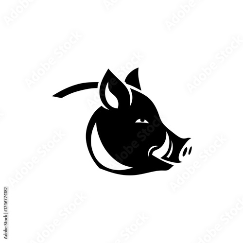 Minimalist Wild Boar Head Silhoutte Logo Desain Vector 