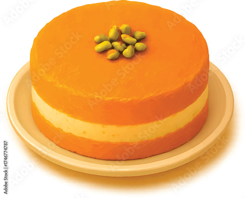 Delight in the Visual Feast of a Kunafa Cake Topped with Pistachios, Perfect for Festive Celebrations and Middle Eastern Culinary Adventures!