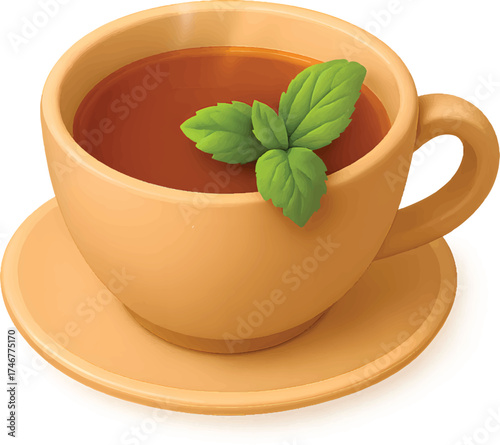 Warm cup of herbal tea with fresh mint leaves, perfect for a relaxing moment or promoting wellness and healthy living, ideal for beverage ads or food blogs