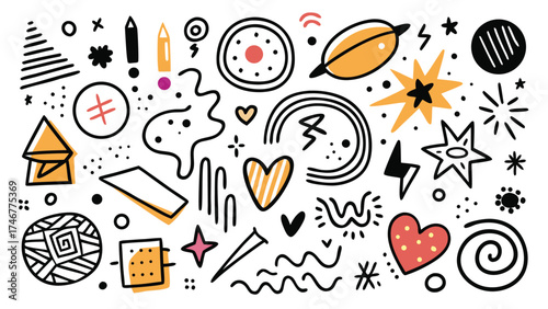 Trendy Doodle Pattern with Geometric and Abstract Shapes for Modern Designs and Creative Projects Vector Background with Hand Drawn Elements