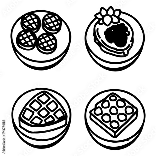 A Crispy Buttermilk Waffles Stack, the Sweet Treat with Grid pattern Pockets, Generously Topped with Fresh Fruit, Whipped Cream, and Powdered Sugar for Weekend Brunch.