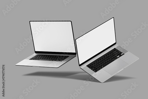 Isolated modern laptop mockup on blank background. 3D Illustration