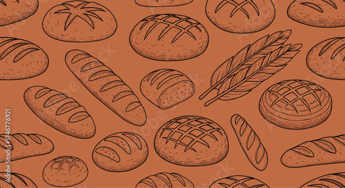 A delightful pattern of hand-drawn artisan breads and baguettes.