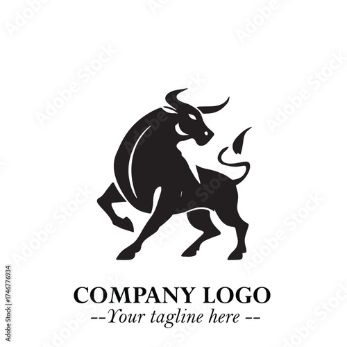 Bull Logo Symbol Black on White Background in Bold Powerful Minimalist Vector Design for Branding