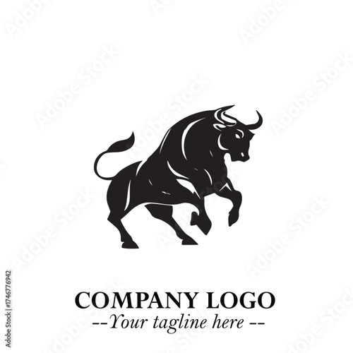Bull Logo Symbol Black on White Background in Bold Powerful Minimalist Vector Design for Branding