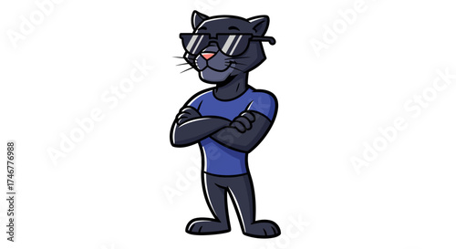 Cartoon Panther with Sunglasses and Arms Crossed, a confident and playful vibe character