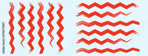 Set of thin line waves vector, collection. Red line ocean wave ornament pattern. Waves collection vector. Wave line and wavy zigzag pattern lines. 