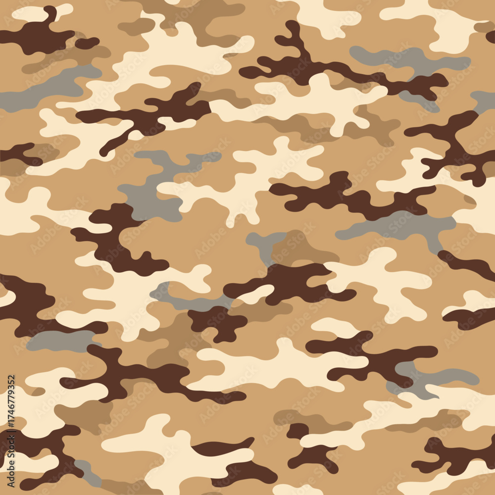 Fototapeta premium Seamless desert camouflage pattern with brown beige and tan tones. Vector Illustrations. EPS Editable
