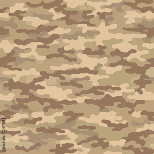 Seamless desert camouflage pattern with brown and tan tones for military background. Vector Illustrations. EPS Editable