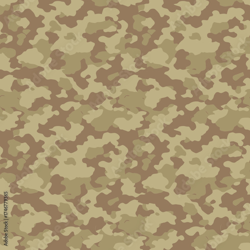 Seamless military camouflage pattern with abstract brown and tan shapes for a tactical background. Vector Illustrations. EPS Editable