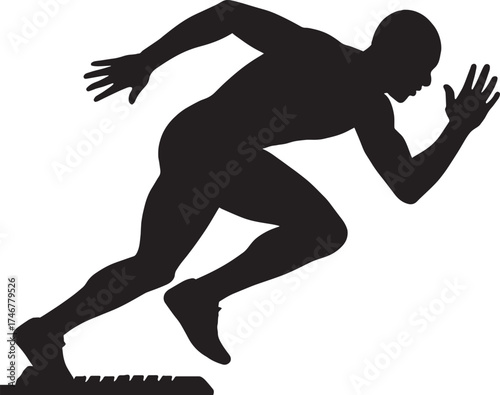 Starting Block Push Athlete Silhouette Vector | Dynamic Sprinter Launch Pose | Sports Energy Illustration