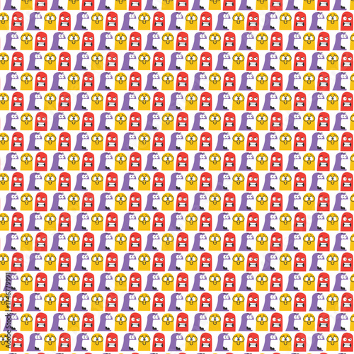 A vibrant, playful seamless pattern of quirky cartoon monsters. This whimsical background features a repeating grid of colorful one-eyed creatures, an imaginative design
