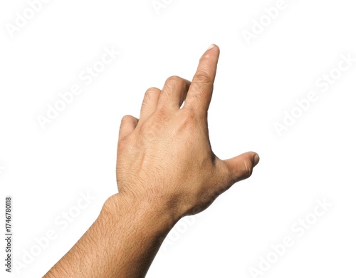 Men's hands making gestures like I'm pointing at something. or touch the phone screen Isolated on white background.