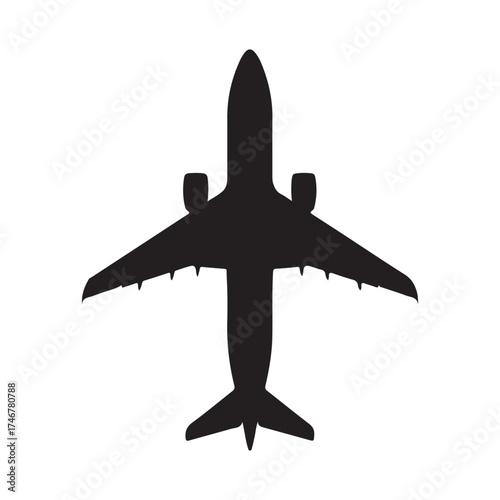 Top view passenger air plane silhouette vector flat illustration design