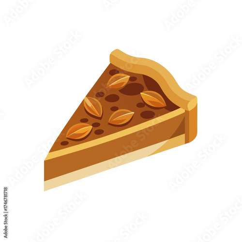 pecan pie slice  whole pecans visible  on a white 