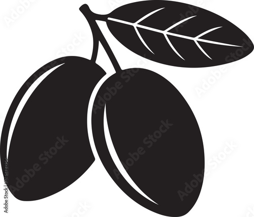 Cacao Beans and Leaf Silhouette - Chocolate Ingredient Vector Icon