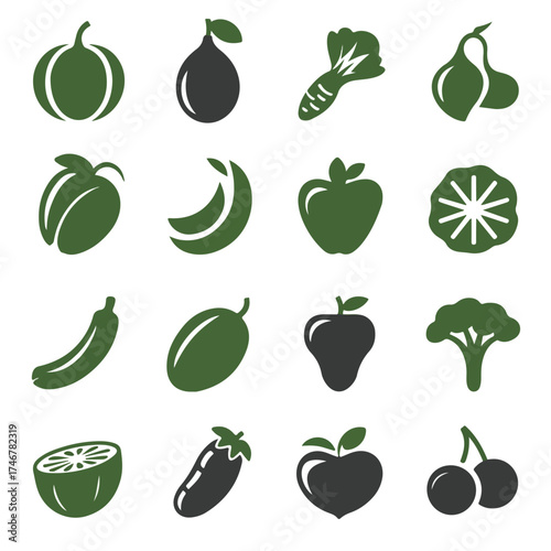 Fruits and vegetables icon set illustration