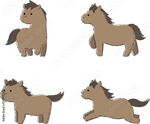 かわいい馬のイラストセット　アナログ