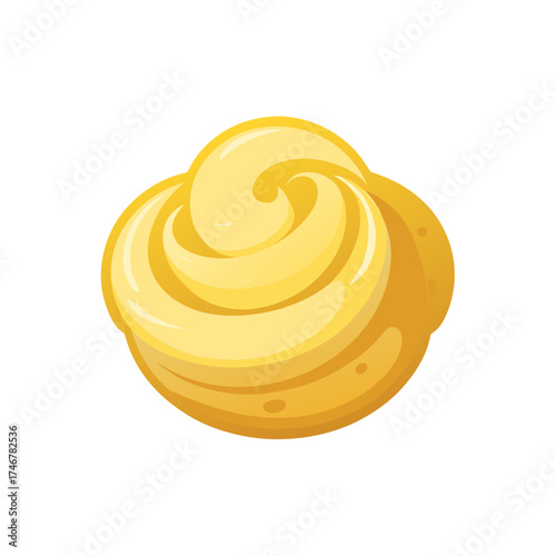 mashed potato swirl  butter pat  on a white backgr