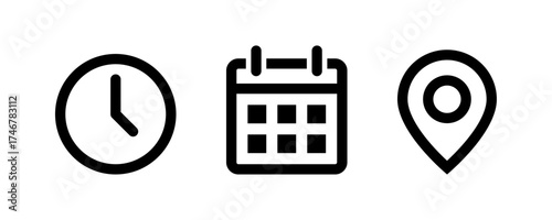 Time, Date and Location icon set