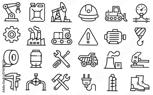 Icon pack, icon sheet, Industrial theme, outline version, vector SVG, transparent PNG