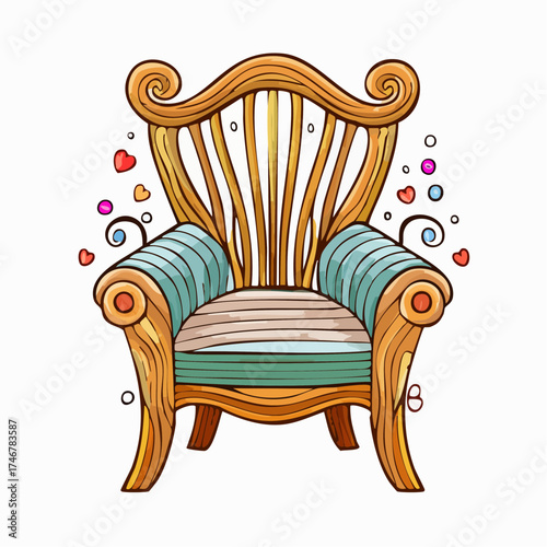 Hand-carved wooden chair with organic curves and flowing lines, sculptural art piece