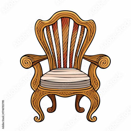Hand-carved wooden chair with organic curves and flowing lines, sculptural art piece