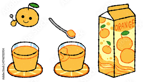 手描きでラフなオレンジゼリー／オレンジジュース