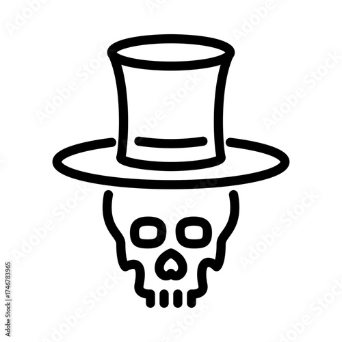 Skull Wear Hat outline icon. Fantasy skull character line art illustration.
