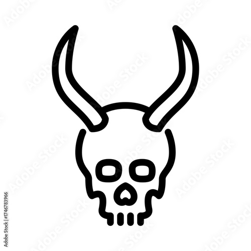 Human Skull with Horn outline icon. Evil skull line art illustration.