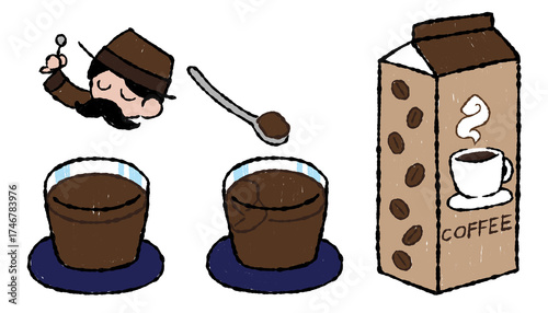 手描きでラフなコーヒープリン／コーヒー