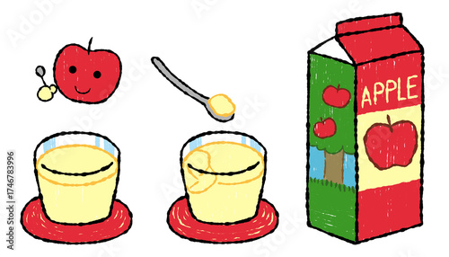 手描きでラフなりんごゼリー／りんごジュース