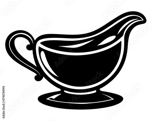 Gravy boat with sauce, Thanksgiving table decoration silhouette vector illustration
