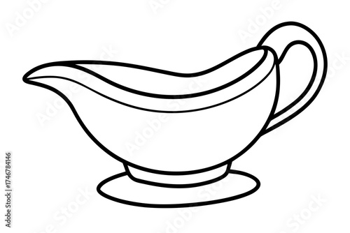 line art Gravy boat with sauce, Thanksgiving table decoration silhouette vector illustration