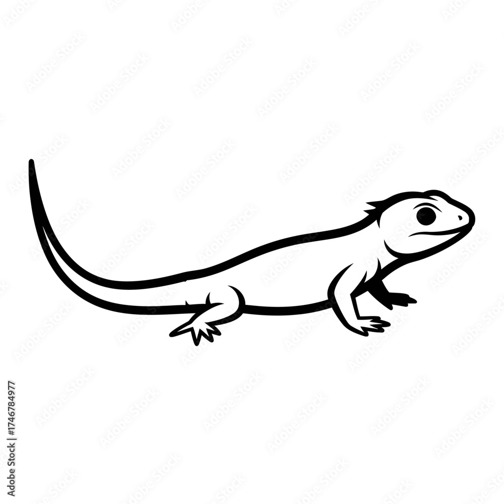 Fototapeta premium Cartoon lizard illustration in black and white on a plain background 