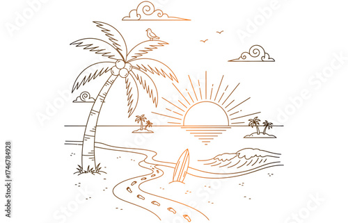 Beach Line Art Vector