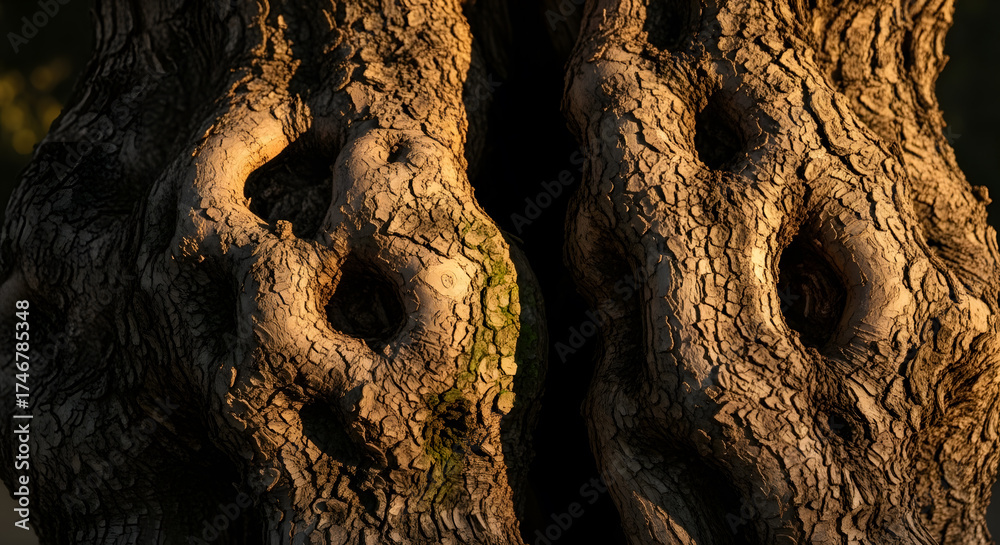 Obraz premium Photography of Olive Tree Trunk Texture in Warm Natural Light