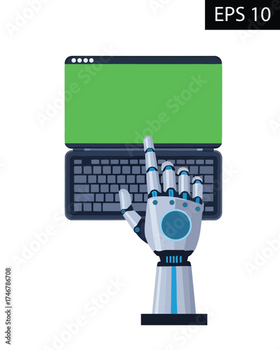 Robotic Hand Interacting With a Computer Screen, Demonstrating Advanced Technology and Artificial Intelligence Concepts