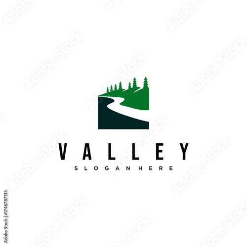 logo, river, creek, road, valley, trip, vector, hill, view, icon, symbol, street, landscape, mountain, bend, wood, square, flat, company, business, design, travel, technology, nature, illustration, au