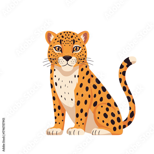 Leopard illustration sitting with spotted coat and alert expression  