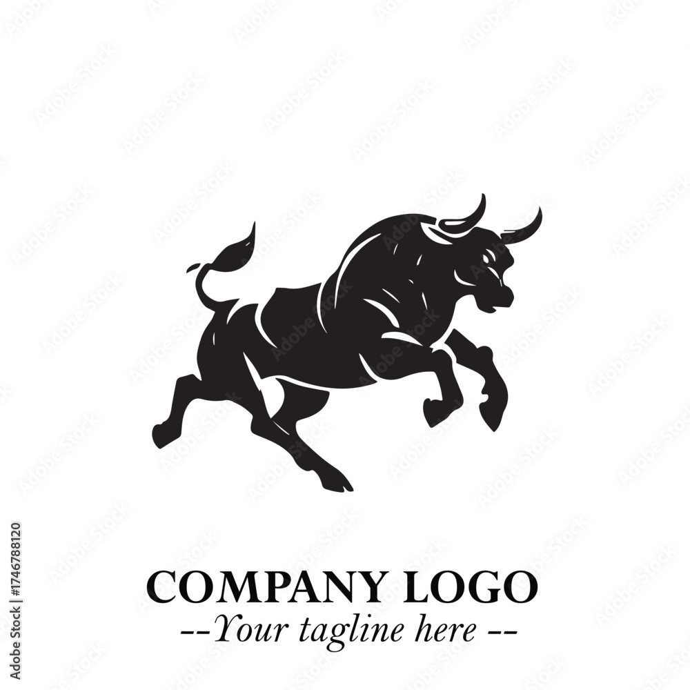 Fototapeta premium Bull Logo Symbol Black on White Background in Bold Powerful Minimalist Vector Design for Branding
