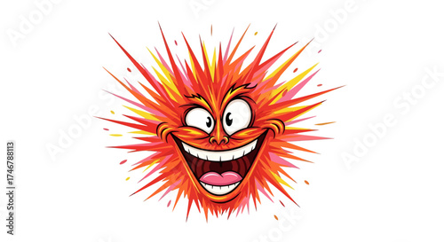 Cartoon explosion with a crazy face showcasing energy and wild expression isolated