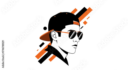 Stylish vector portrait of a young man wearing sunglasses and a baseball cap graphic design