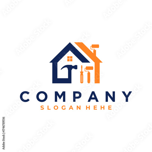 home repair, roofing, remodeling, handyman, home renovation, decor logo