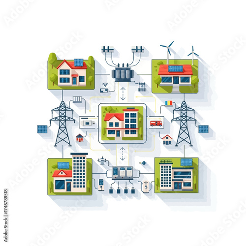 Vector art of smart grid system with renewable energy sources