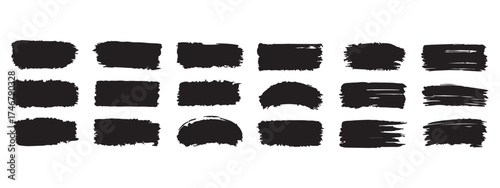 Great Brushstroke textures - paint texture, brushstroke and paintbrush with grunge splashes. Dirty graphic box with ink strokes and grunge ink lines. Vector brush marks with paint, graphic pack