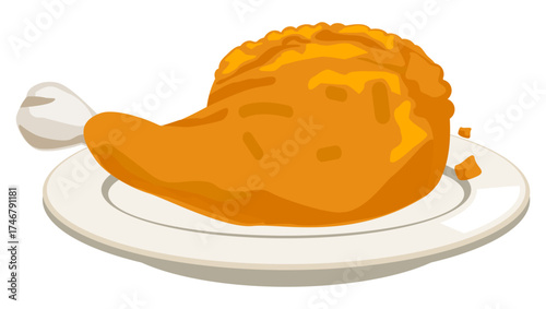 Crispy fried chicken vector illustration on a plate, great for fast food ads, restaurant branding, or snack designs.