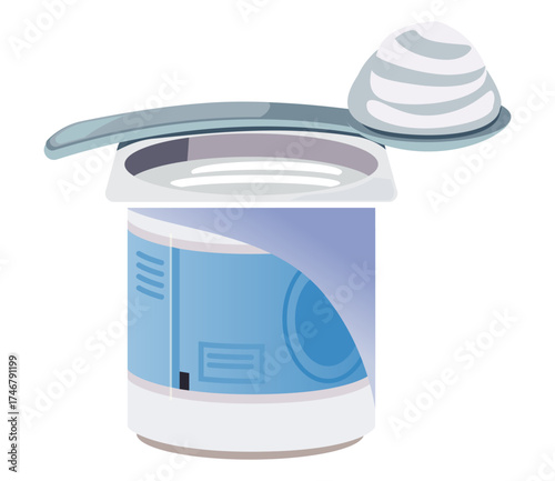 Yogurt cup vector with spoon and creamy texture, great for dairy product labels, healthy lifestyle promotions, or breakfast ads.